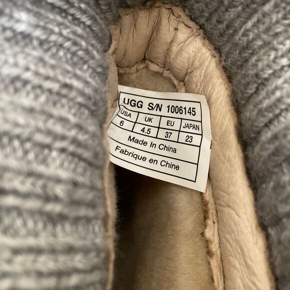 Ugg Skyfall Boots Women's Size 6 black gray leather wool  /sock Buckle wedge - Picture 11 of 13